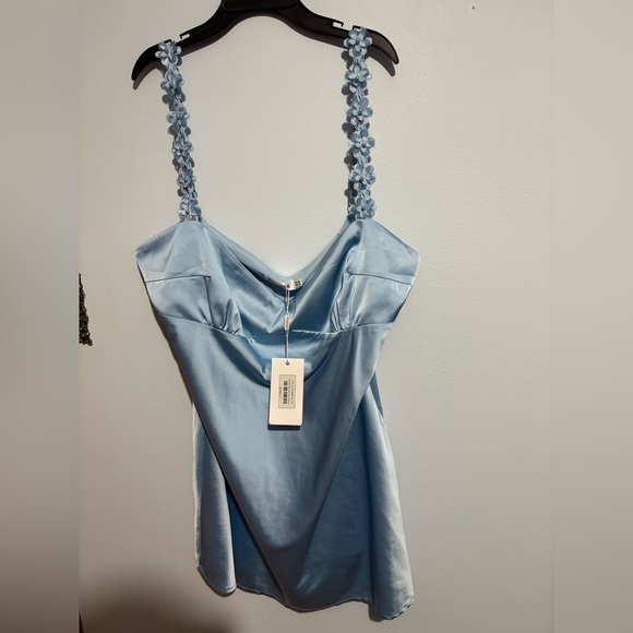 Beginning Boutique Tops - NWT Marbelle Blue Satin Mini Dress
